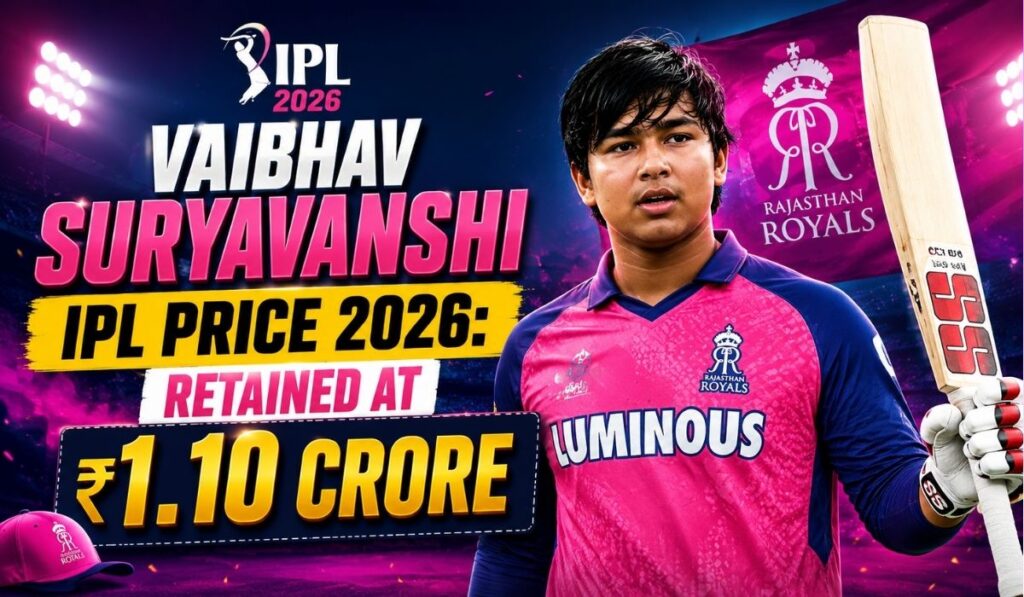 Vaibhav Suryavanshi IPL Price 2026 Retained at ₹1.10 Crore