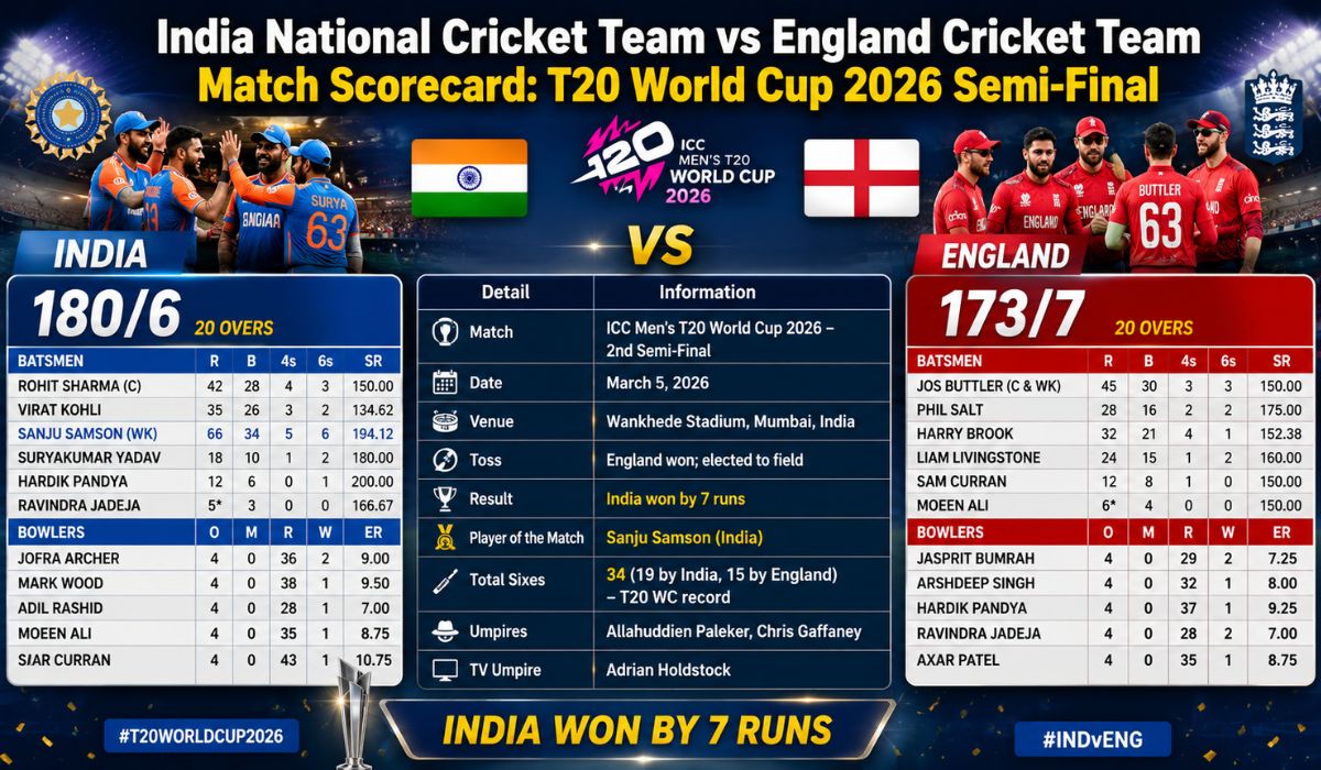 India National Cricket Team vs England Cricket Team Match Scorecard