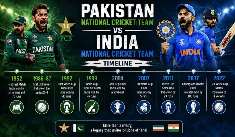 Pakistan National Cricket Team vs India National Cricket Team Timeline